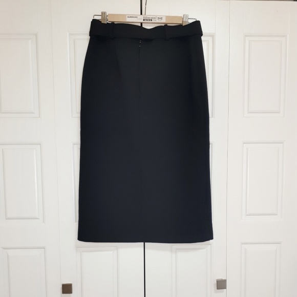 Topshop Belted Pencil Skirt Black Front Slit Sz 6 - Picture 3 of 5
